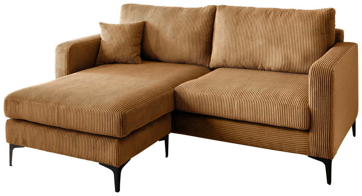 ECKSOFA Eliza Goldfarben Cord  - Goldfarben/Schwarz, Basics, Textil/Metall (204/153cm) - Livetastic