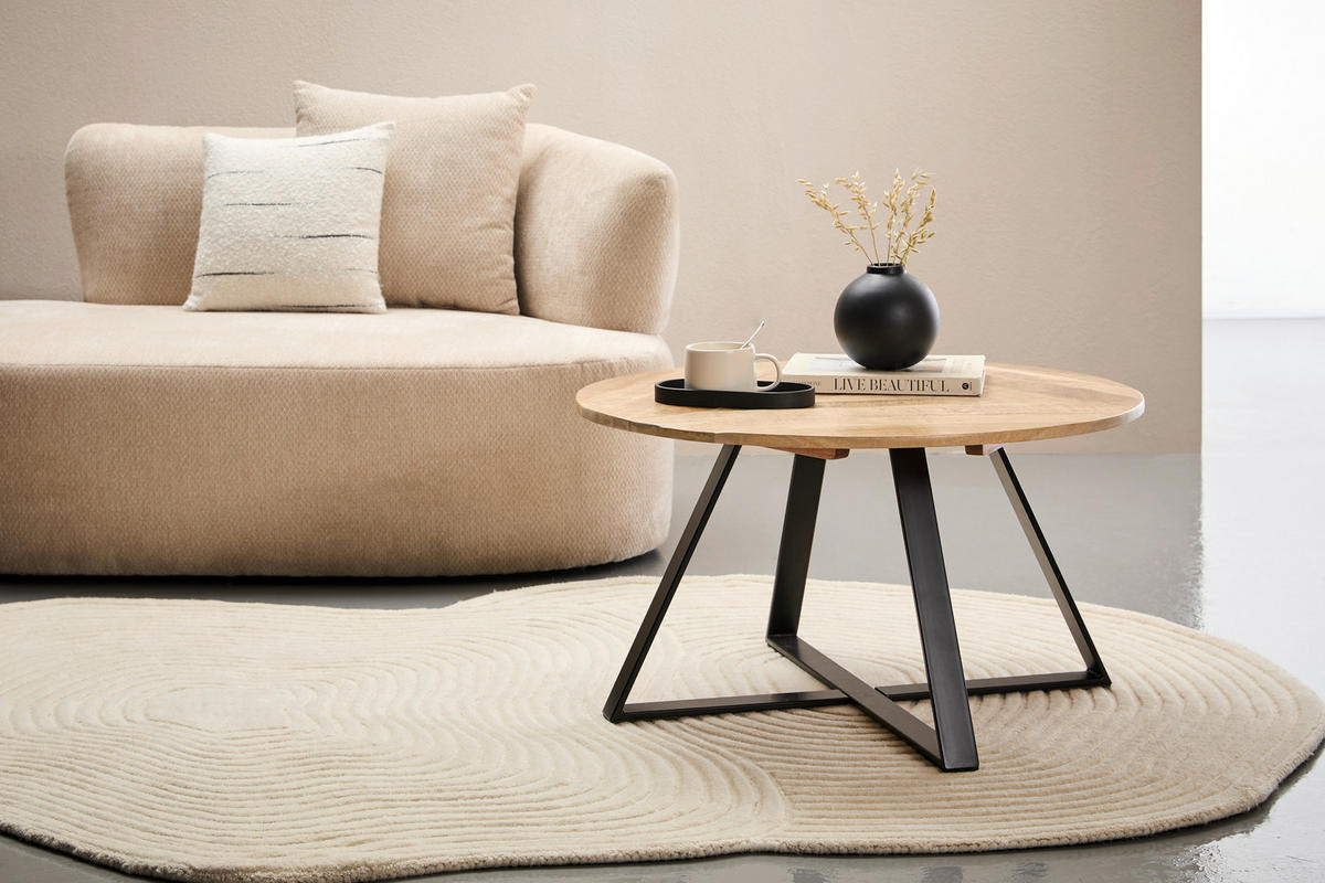 COUCHTISCH Mangoholz vollmassiv 80/80/45 cm rund Naturfarben  - Schwarz/Naturfarben, LIFESTYLE, Holz/Metall (80/80/45cm) - Landscape