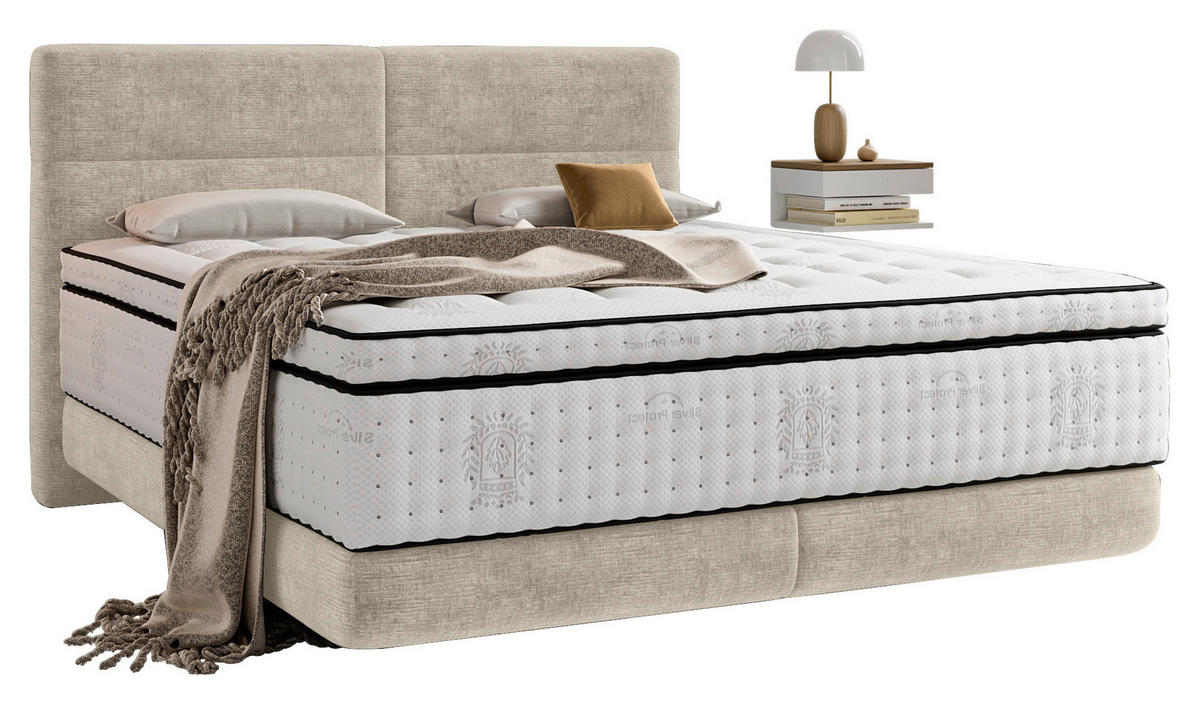 BOXSPRINGBETT 180/200 cm,  in Beige, Matratze, Topper, H3 + H3 = fest  - Beige/Schwarz, KONVENTIONELL, Holz/Textil (180/200cm) - Esposa