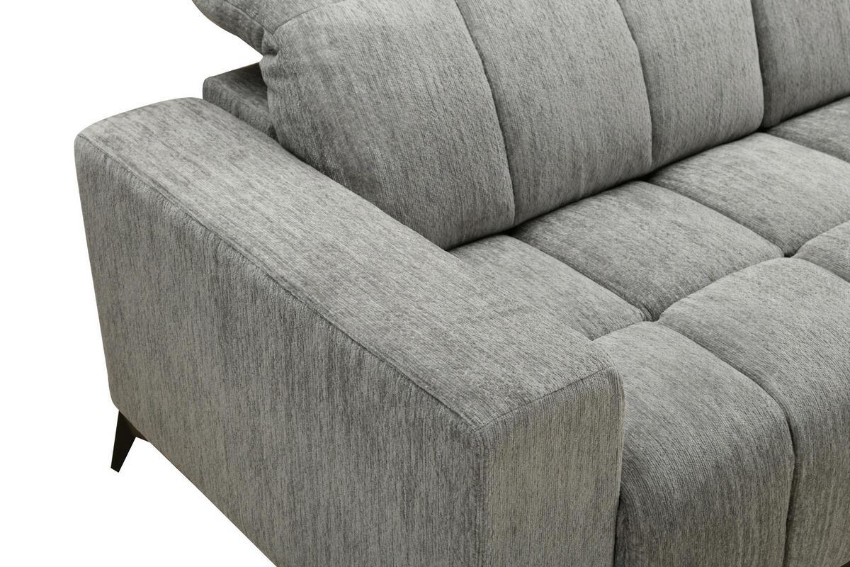 ECKSOFA inkl. Funktionen Dunkelgrau Chenille  - Dunkelgrau/Schwarz, Design, Textil/Metall (293/214cm) - Xora
