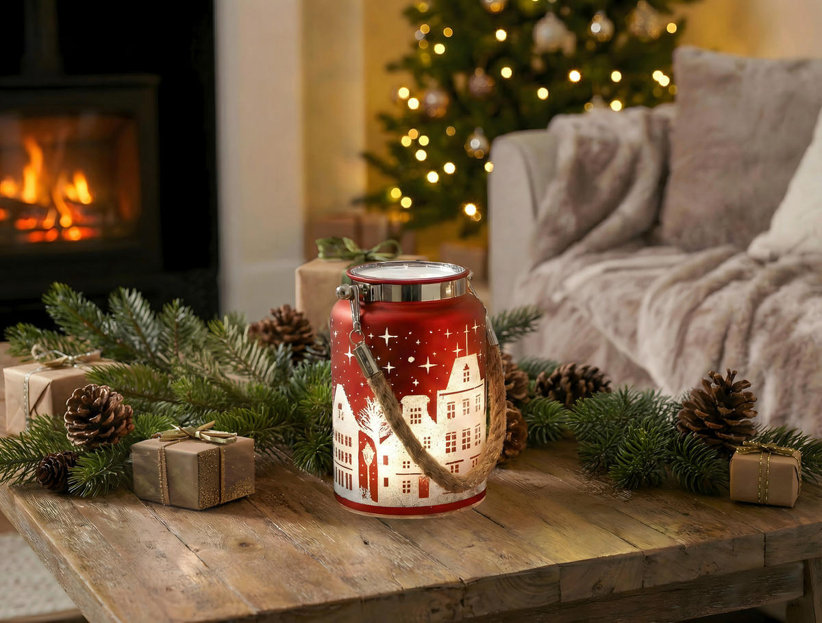 LED-WEIHNACHTSFIGUR  - Beige/Rot, LIFESTYLE, Glas (8/12cm)