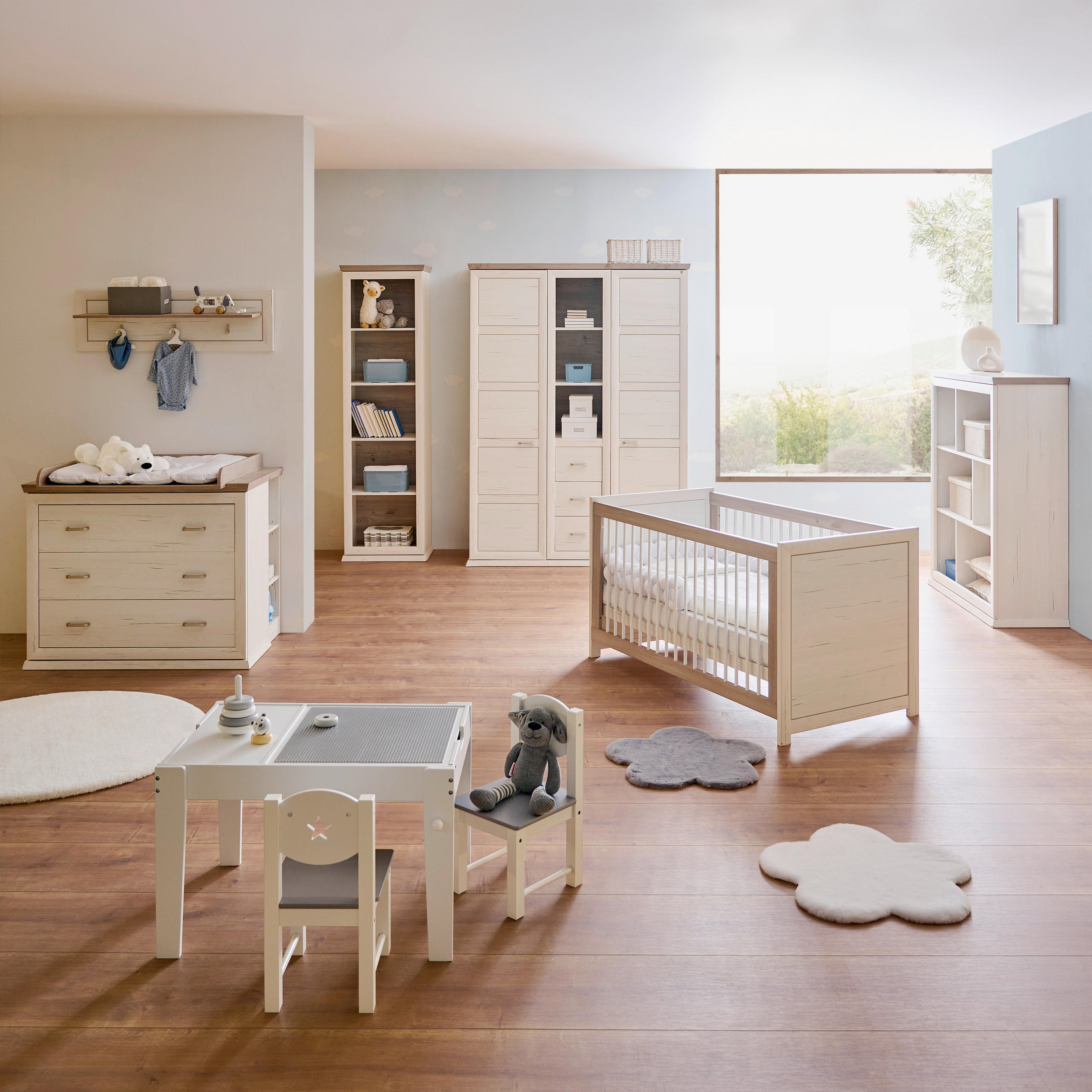 RÁCSOS KISÁGY CAMRON  - fehér/szürke, Natur, faalapú anyag/fa (145/76,50/80cm) - My Baby Lou