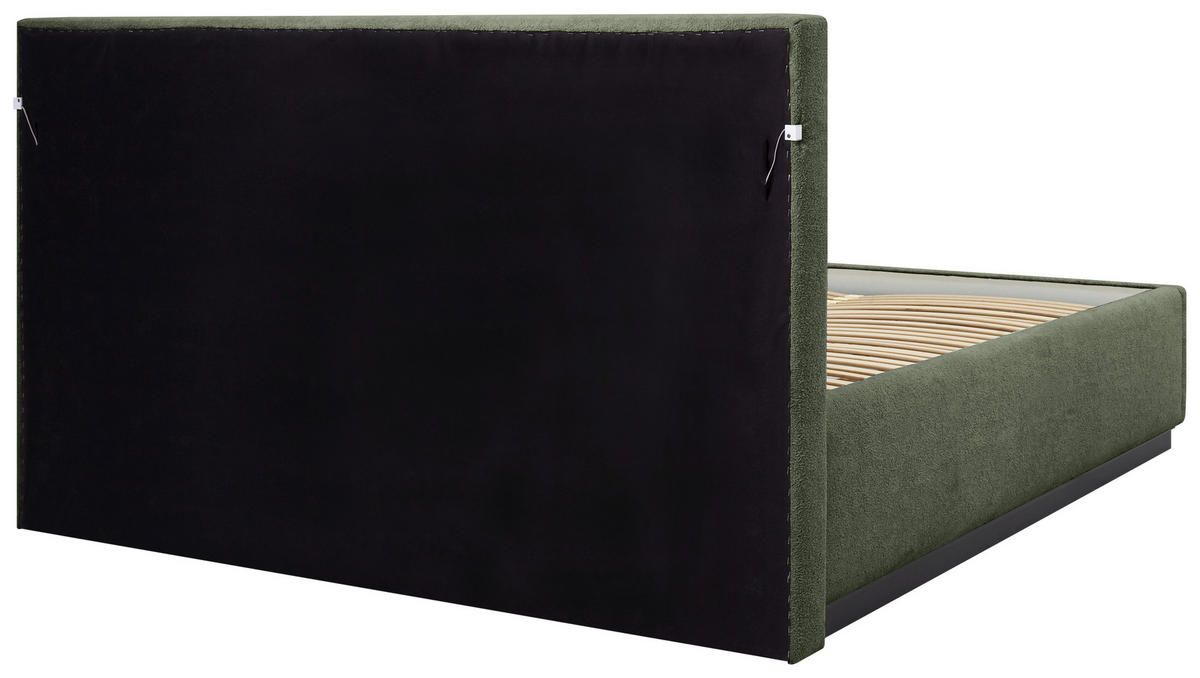 POLSTERBETT 140/200 cm,  in Grün, gepolstertes Kopfteil, Beleuchtung, Lattenrost, Bettkasten,  - Birkefarben/Schwarz, Design, Holz/Holzwerkstoff (140/200cm) - Chameo