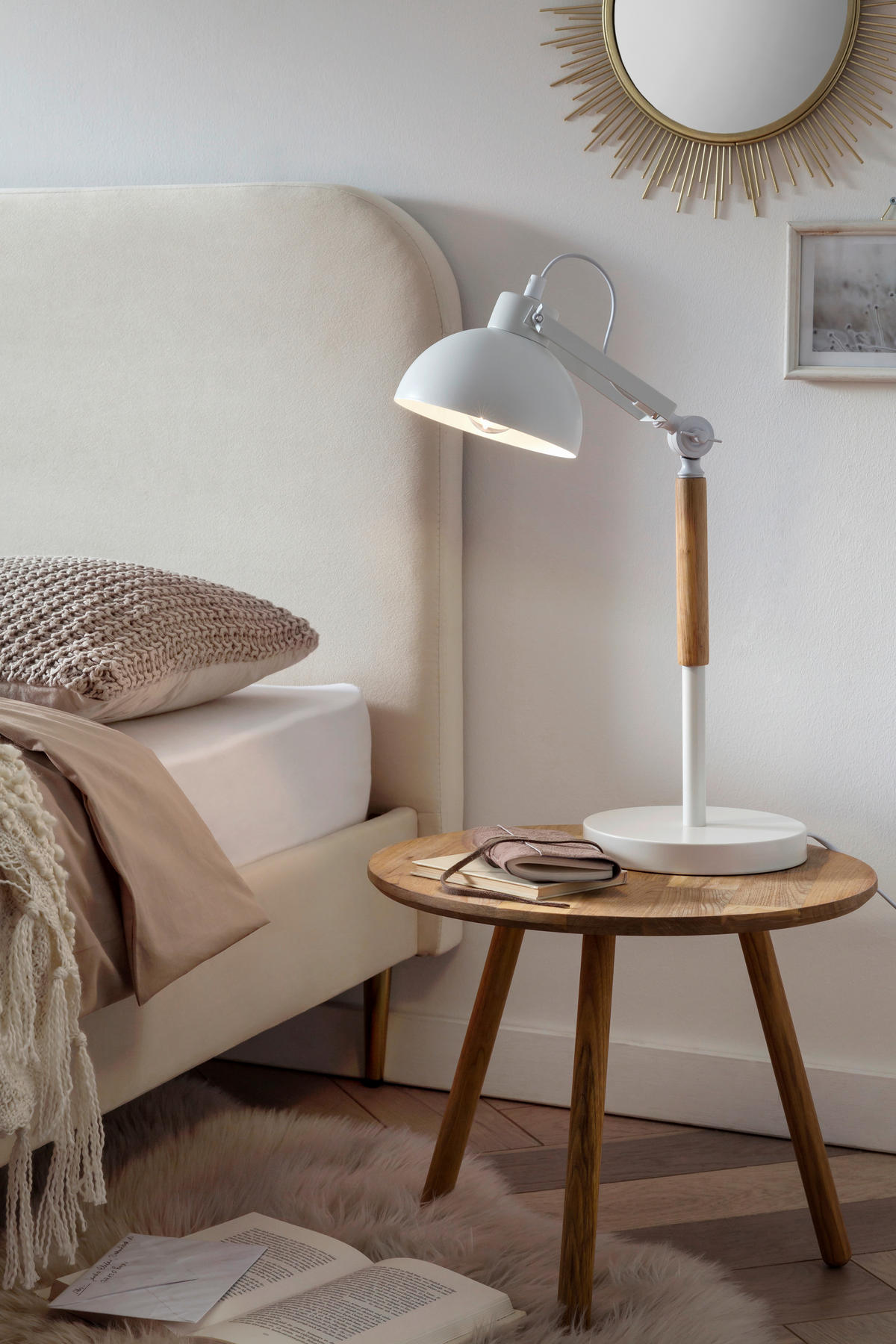 TISCHLEUCHTE 18/43/33 cm   - Weiß/Naturfarben, Design, Holz/Metall (18/43/33cm) - P & B