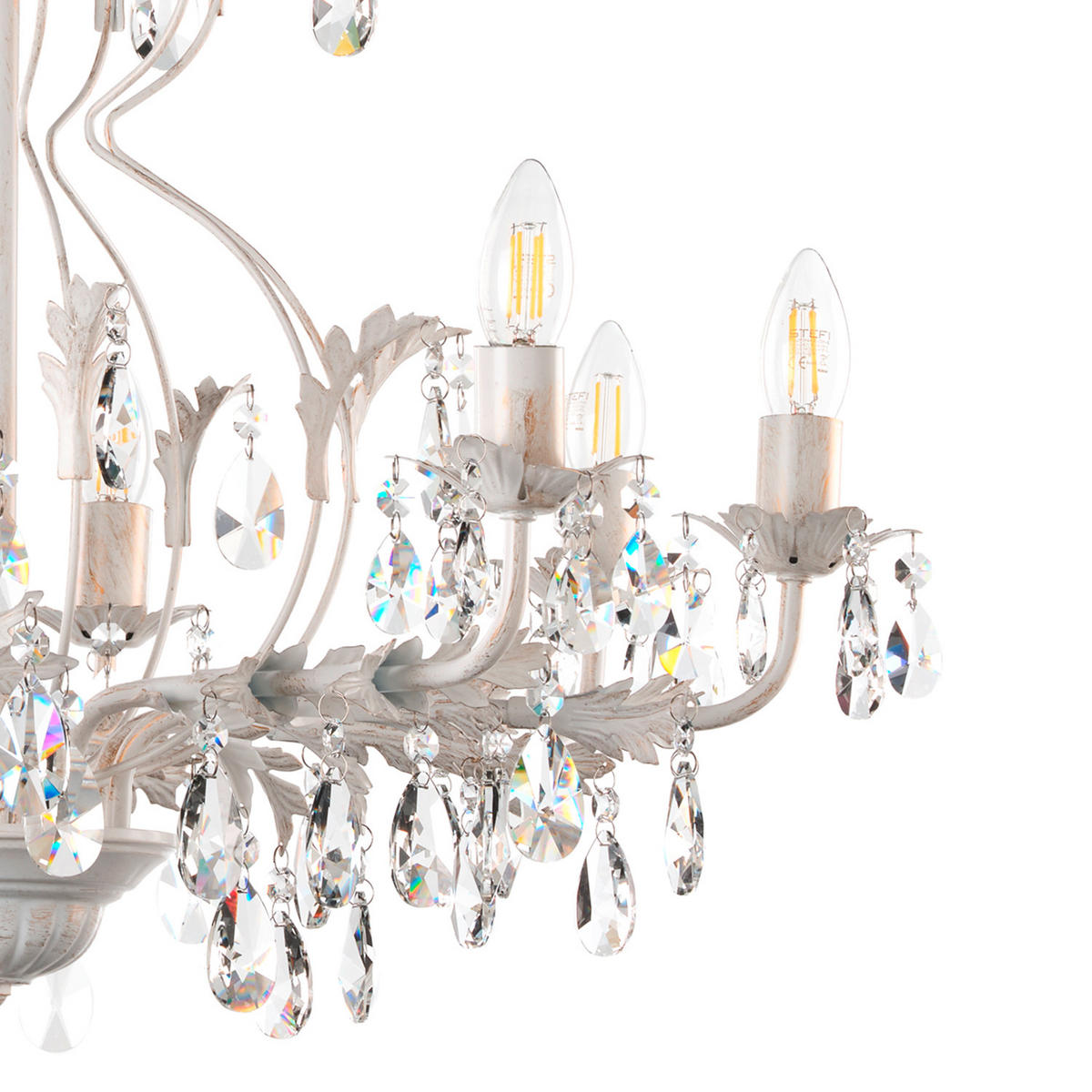 KRISTALL-HÄNGELEUCHTE 70/105 cm   - Weiß, KONVENTIONELL, Glas/Metall (70/105cm)