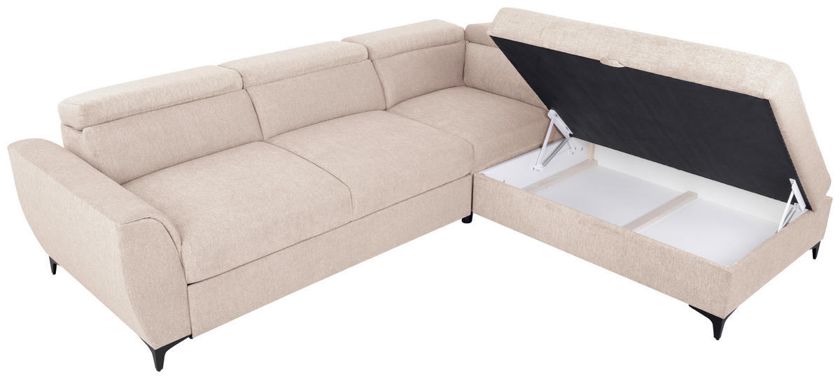ECKSOFA Creme Velours  - Creme/Schwarz, KONVENTIONELL, Textil/Metall (255/217cm) - Carryhome