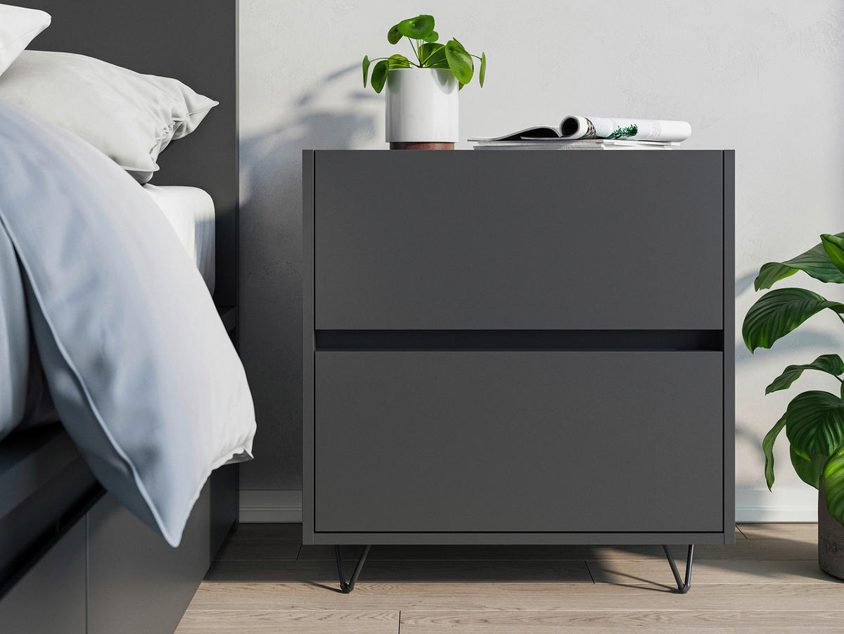 NACHTTISCH 61,2/65/42 cm  in Graphitfarben  - Graphitfarben/Schwarz, Basics, Holzwerkstoff/Metall (61,2/65/42cm) - MID.YOU