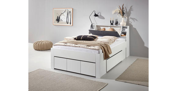 STAURAUMBETT 140/200 cm in Weiß - Weiß/Grau, KONVENTIONELL, Holzwerkstoff/Textil (140/200cm) - Carryhome