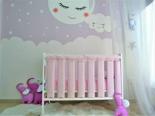 ZAŠČITNA OGRAJA ZA POSTELJICO - pink/bela, Basics, tekstil (27/56cm)