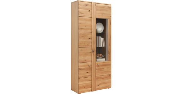 VITRINE Eiche furniert, massiv Eichefarben, Schieferfarben - Schieferfarben/Eichefarben, KONVENTIONELL, Glas/Holz (89/205/38cm) - Voleo