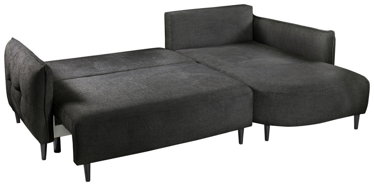 ECKSOFA Dunkelgrün Struktur  - Dunkelgrün/Schwarz, Design, Holz/Textil (244/165cm) - MID.YOU