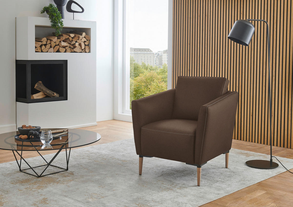 SESSEL Echtleder Braun  - Eichefarben/Beige, Natur, Leder/Holz (75/84/76cm) - Valnatura