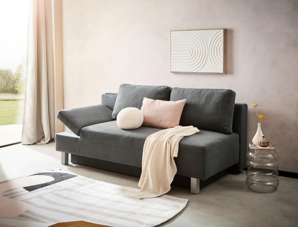 SCHLAFSOFA in Flachgewebe Dunkelgrau  - Chromfarben/Dunkelgrau, Design, Holz/Textil (205/77-93/99cm) - Novel