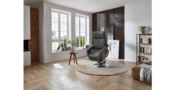 RELAXSESSEL in Leder Dunkelgrau  - Edelstahlfarben/Dunkelgrau, Design, Leder/Metall (78/112/85cm) - Cantus