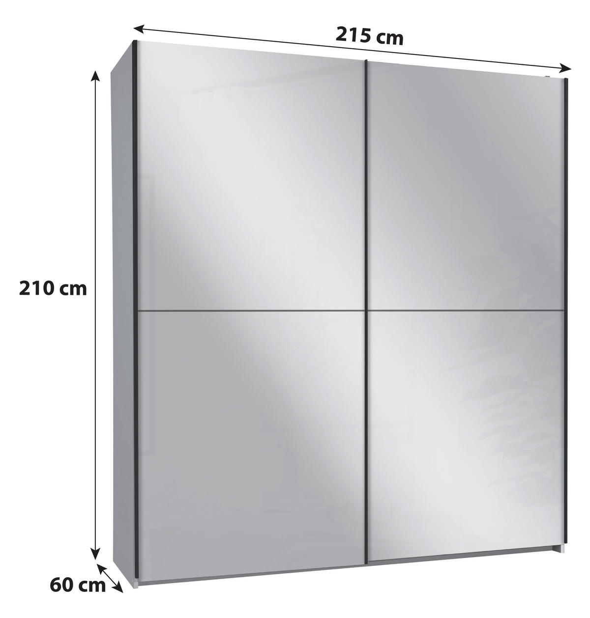 GARDEROB MED SKJUTDÖRRAR 215/210/60 cm,  i vit, 2 dörrar  - vit/svart, Trend, metall/trämaterial (215/210/60cm) - Livetastic