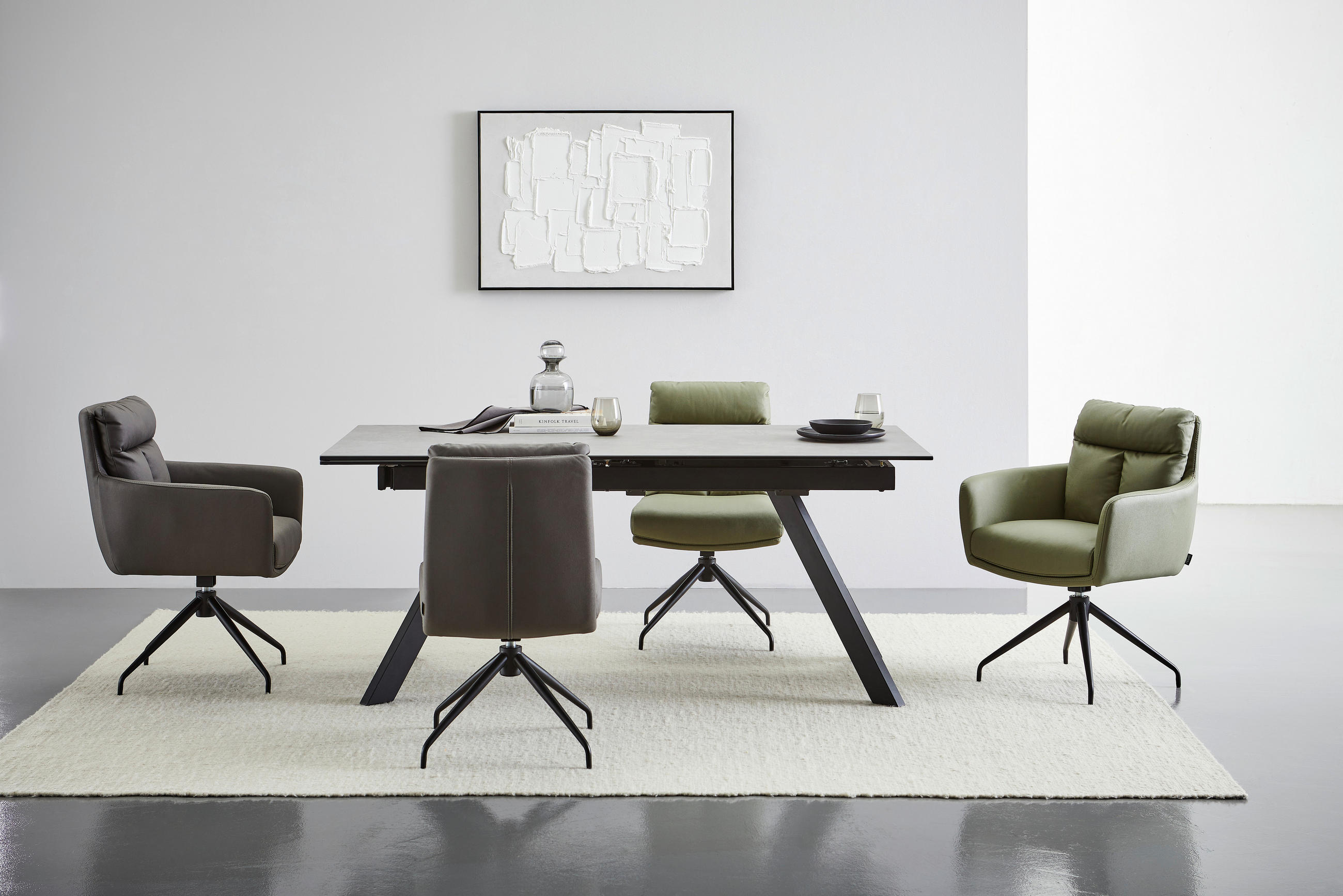 Thumbnail - Novel Esstisch, Grau, Schwarz, Metall, Glas, Keramik, rechteckig, Flachrohr, 95x76x180-260 cm, ausziehbar, Esszimmer, Ti...