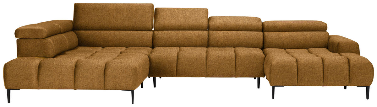 WOHNLANDSCHAFT Currygelb Webstoff  - Currygelb/Schwarz, Design, Textil/Metall (216/385/177cm) - Welnova