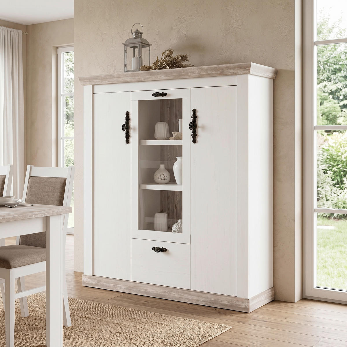 HIGHBOARD  140/146/44 cm 1 Schublade(n)  - Hellbraun/Schwarz, Design, Holzwerkstoff/Metall (140/146/44cm) - MID.YOU