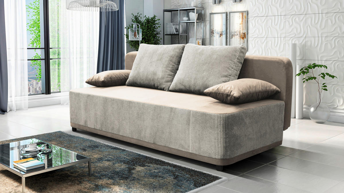 SCHLAFSOFA Velours Creme  - Creme/Schwarz, Design, Kunststoff/Textil (197/90/83cm) - MID.YOU
