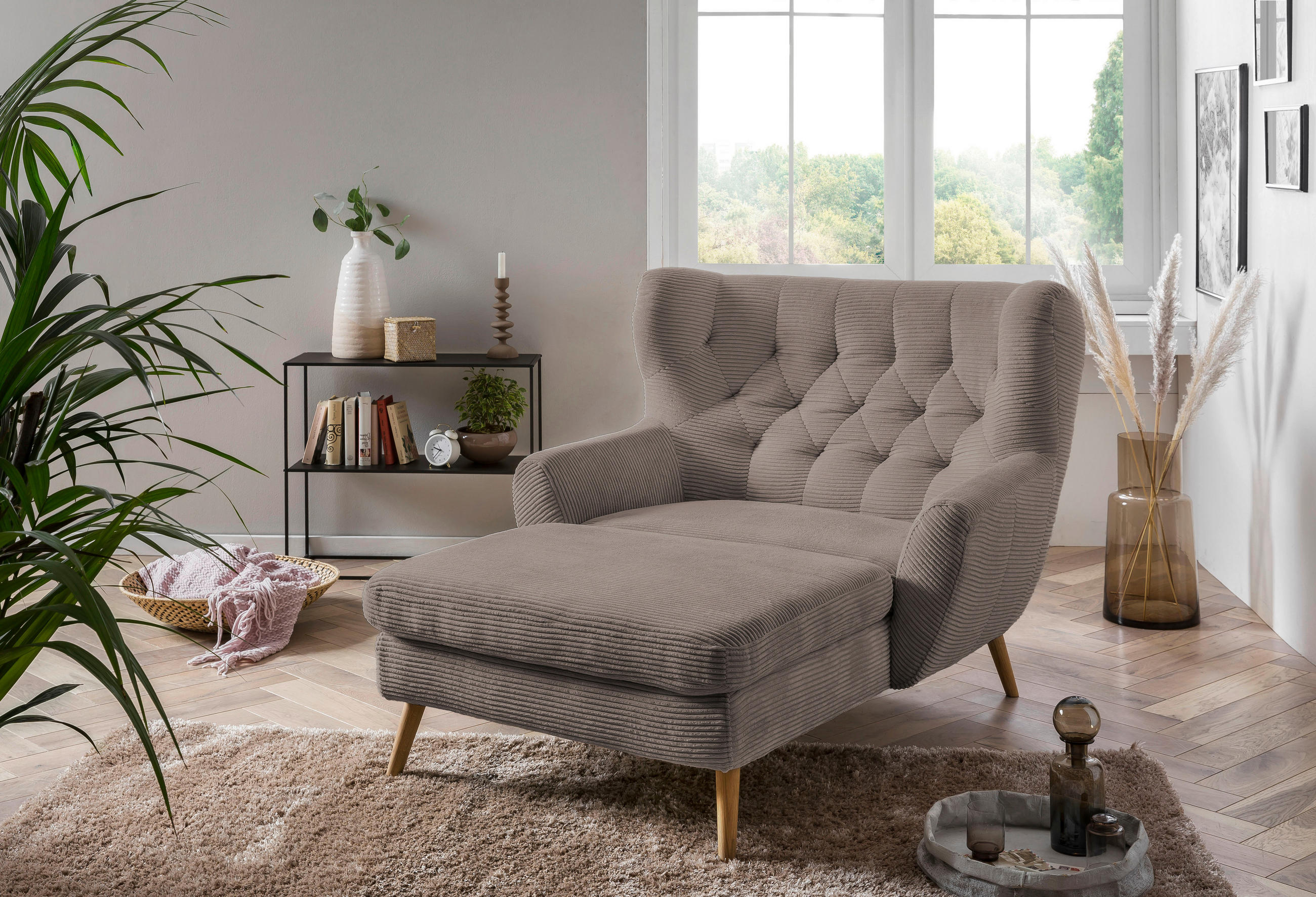 XXL-SESSEL in Cord Taupe  - Taupe, Design, Holz/Textil (120/101/165cm) - Stylife