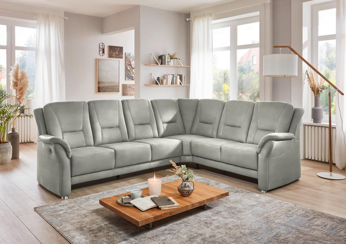 ECKSOFA in Mikrofaser Silberfarben  - Beige/Silberfarben, Konventionell, Textil/Metall (275/223cm) - Beldomo Comfort