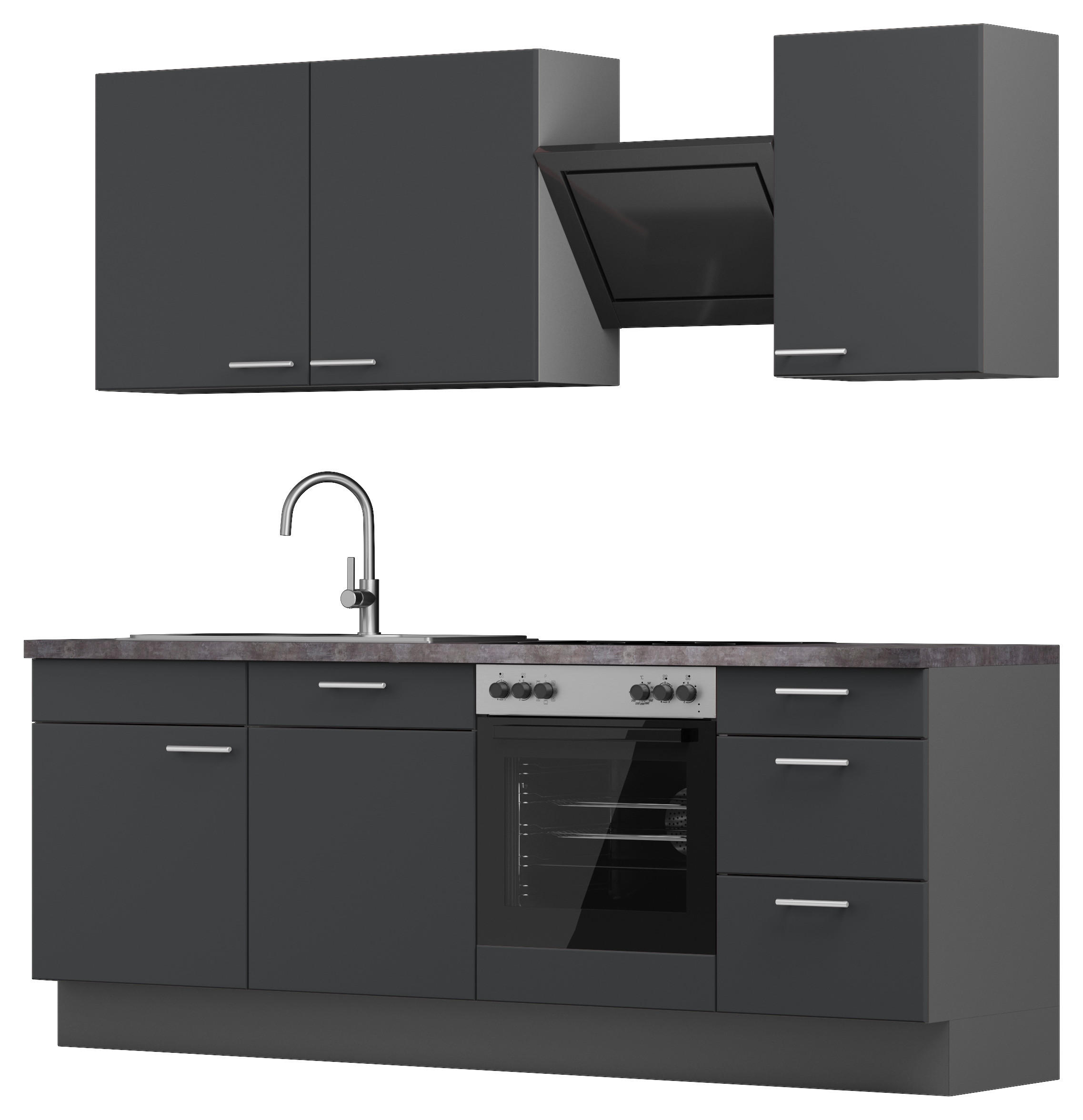 KÜCHENBLOCK 230 cm   in Graphitfarben  - Edelstahlfarben/Dunkelgrau, MODERN, Holzwerkstoff/Metall (230cm) - Xora