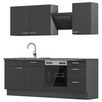 KÜCHENBLOCK 230 cm   in Graphitfarben  - Edelstahlfarben/Dunkelgrau, MODERN, Holzwerkstoff/Metall (230cm) - Xora