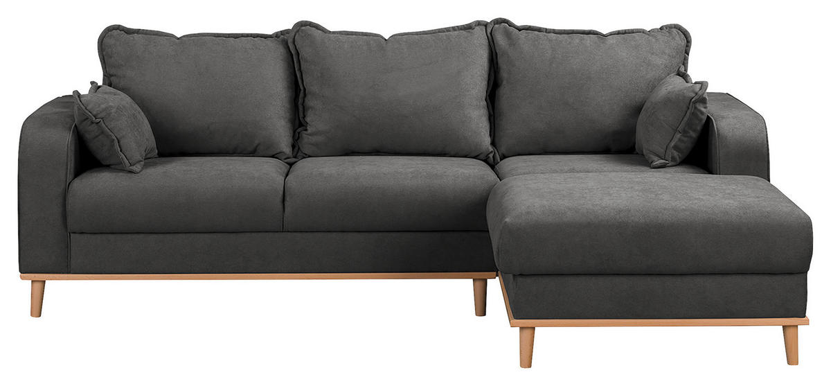ECKSOFA in Mikrofaser Dunkelgrau  - Wengefarben/Dunkelgrau, Design, Holz/Textil (230/150cm) - Livetastic