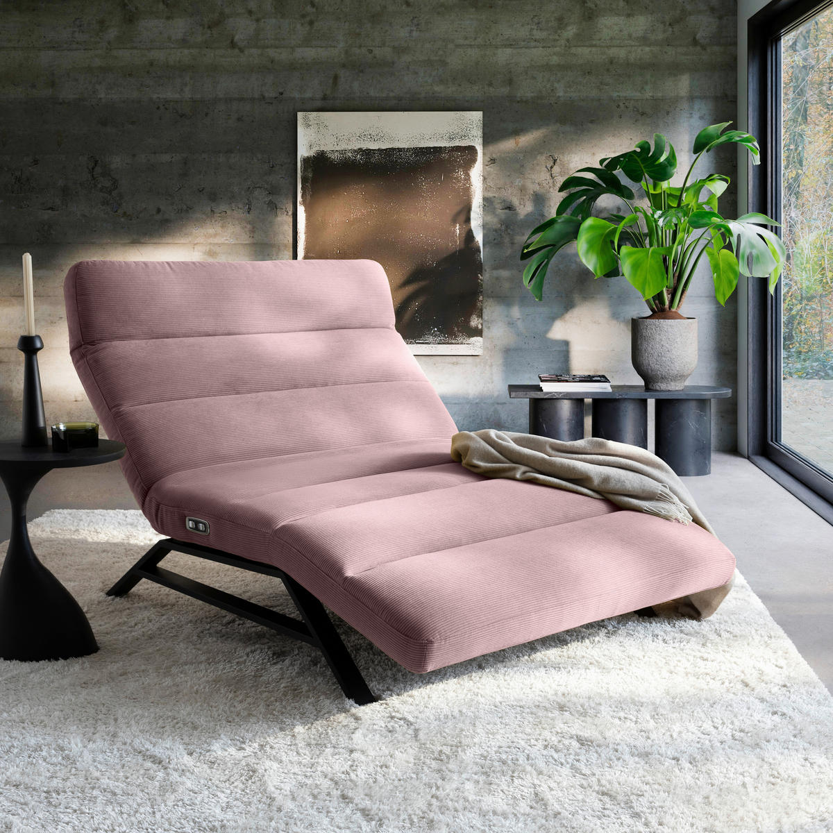 RELAXLIEGE Feincord Altrosa  - Schwarz/Altrosa, Design, Textil/Metall (120/54-113/158-198cm) - Pure Home Lifestyle