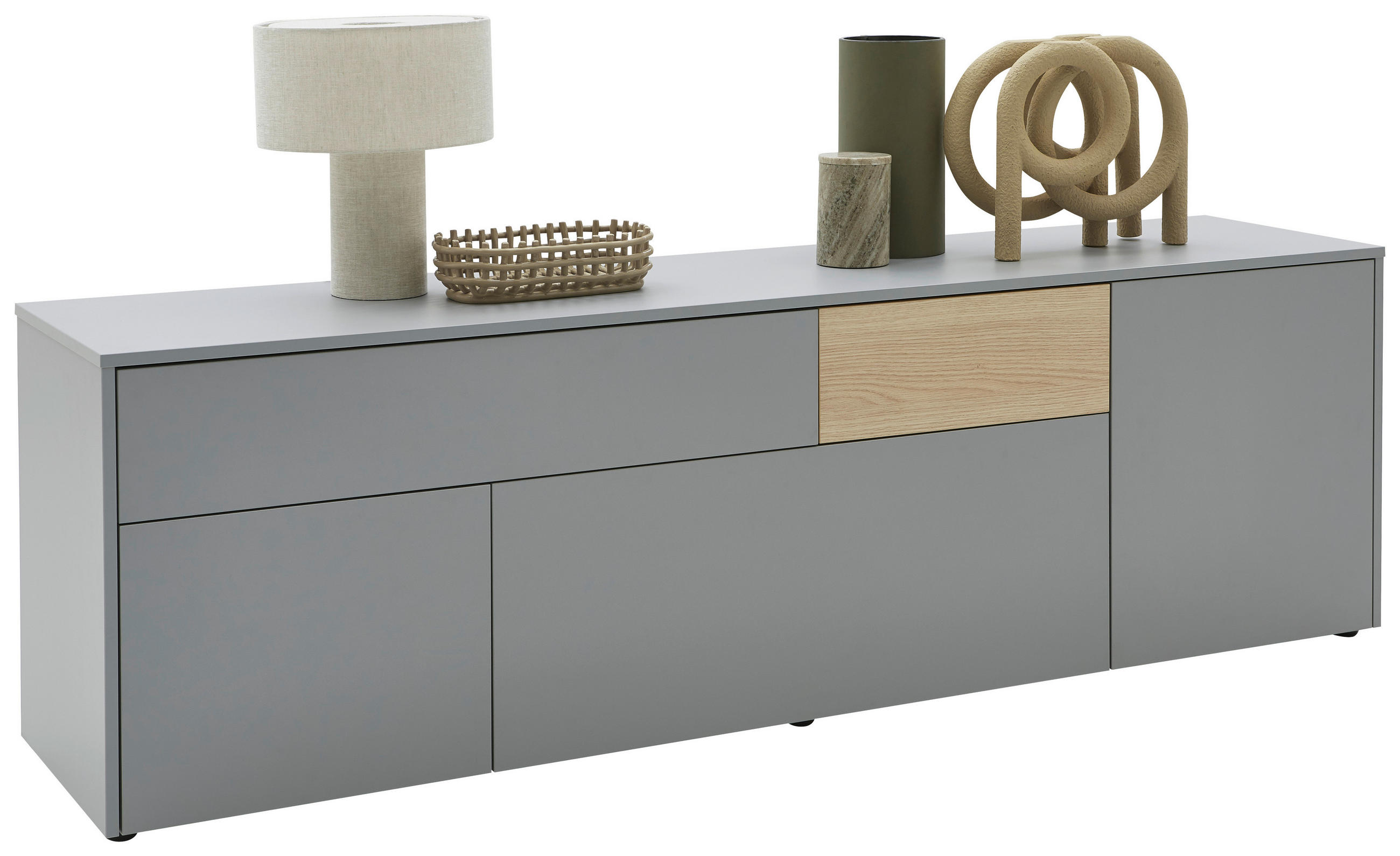 LOWBOARD  in 184/57/41 cm  - Eichefarben/Schwarz, Design, Holzwerkstoff/Kunststoff (184/57/41cm) - Voleo