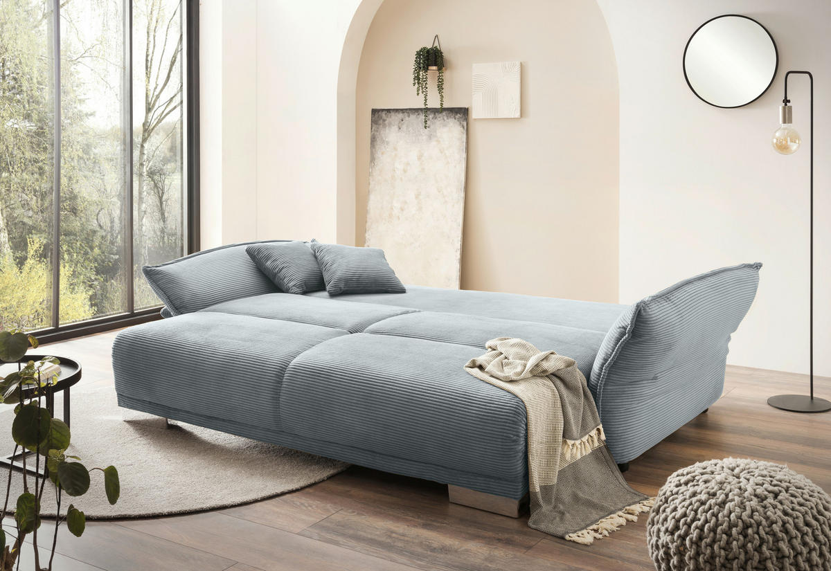 BIGSOFA in Cord Hellblau  - Chromfarben/Hellblau, Modern, Kunststoff/Textil (242/71/90/131cm) - Livetastic