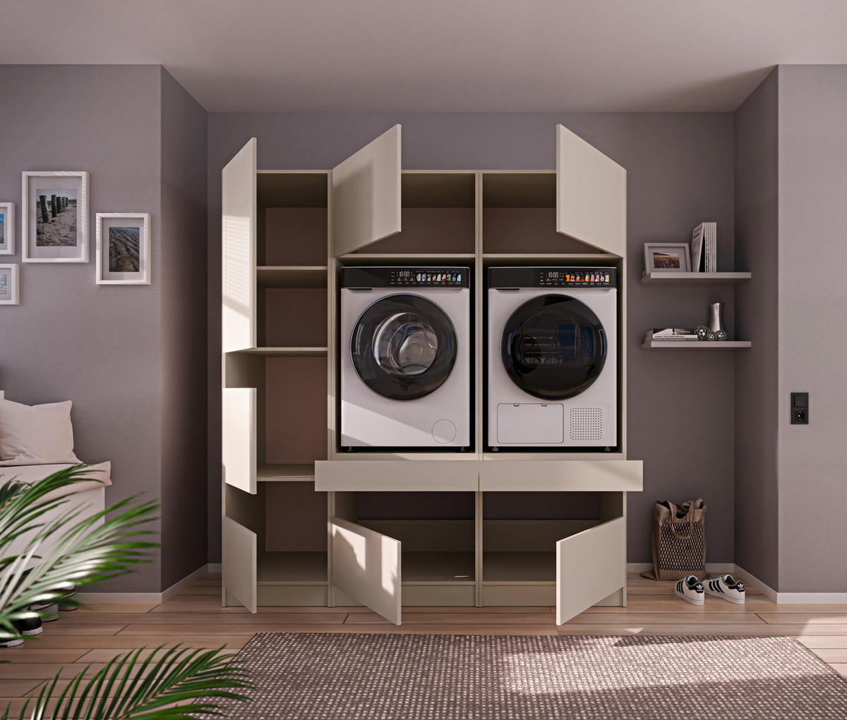 WASCHMASCHINENSCHRANK 68/200/68 cm  in Kaschmir  - Kaschmir/Schwarz, Design, Holzwerkstoff/Metall (68/200/68cm) - Milino