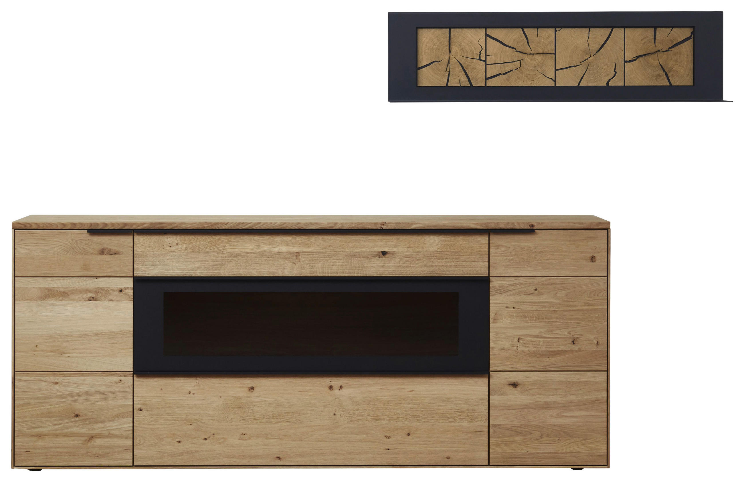 SIDEBOARD Schwarz, Eichefarben  202/86/45 cm  - Eichefarben/Schwarz, Design, Glas/Holz (202/86/45cm) - Valdera