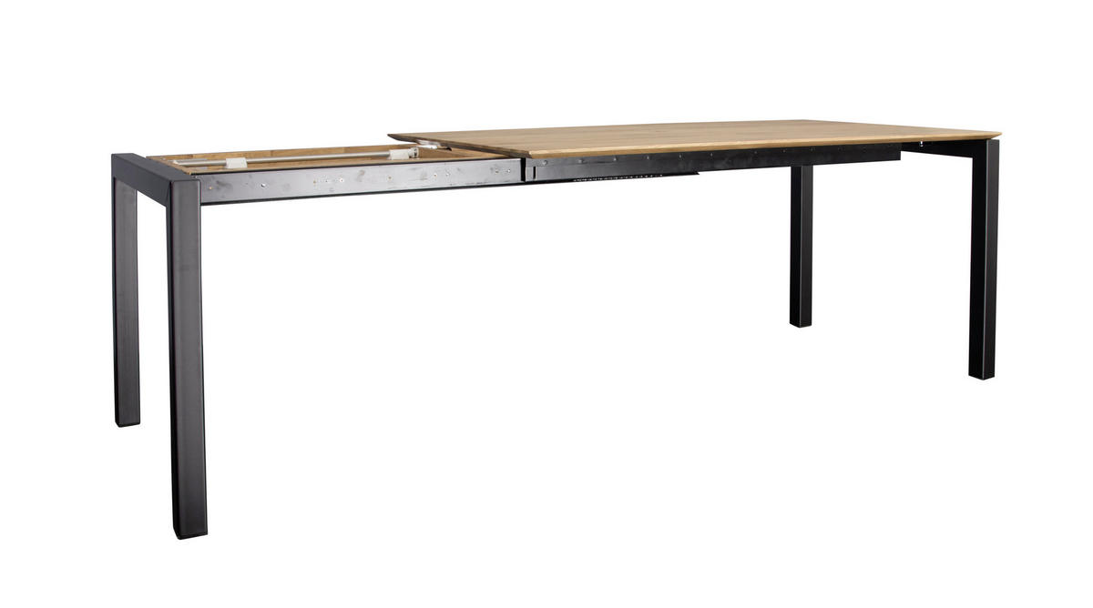 ESSTISCH in Holz, Metall 160-220/90/75 cm  - Eichefarben/Schwarz, Konventionell, Holz/Metall (160-220/90/75cm)