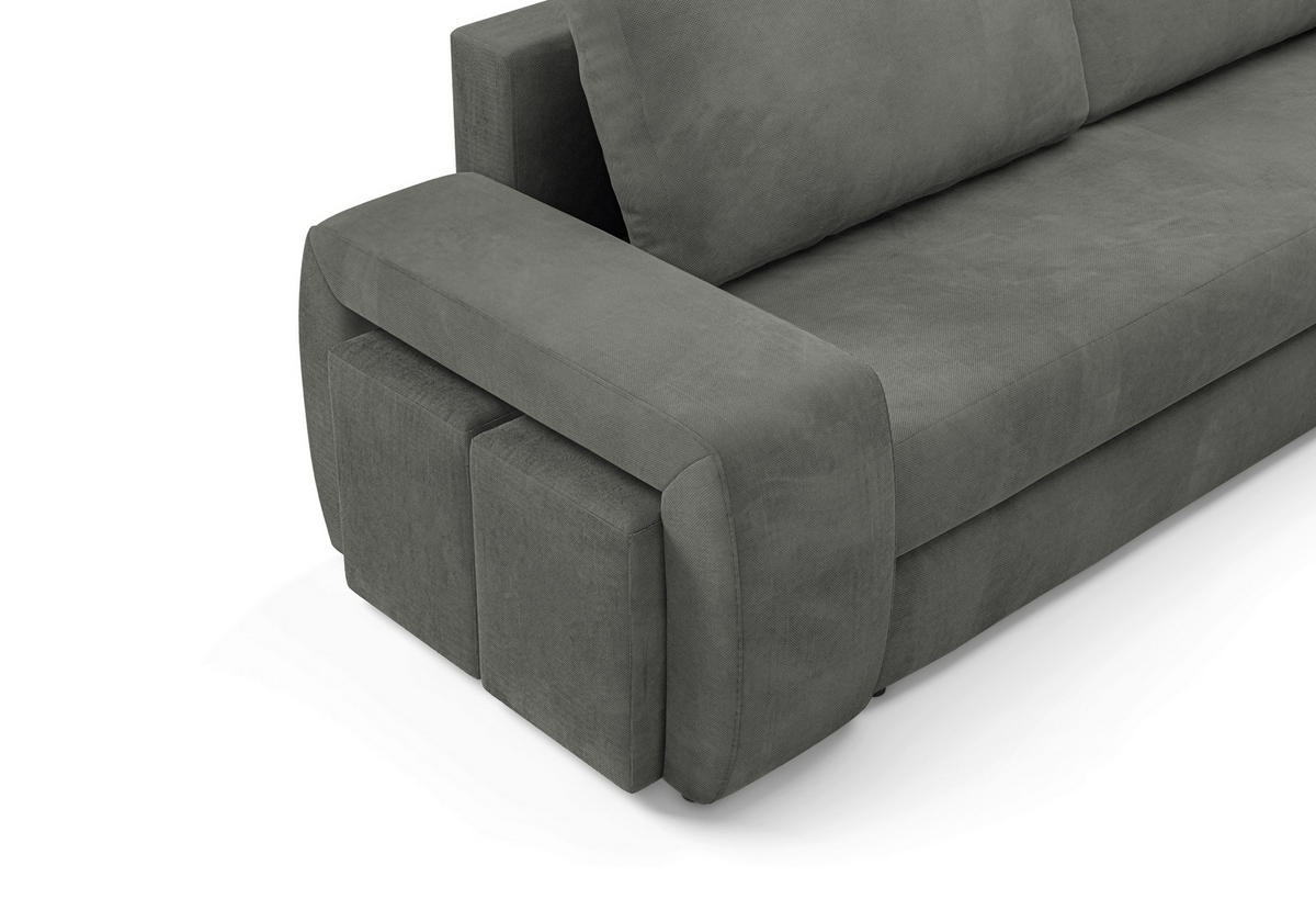 SCHLAFSOFA INES in Plüsch Grau  - Schwarz/Grau, Design, Kunststoff/Textil (258/98/95cm) - Livetastic