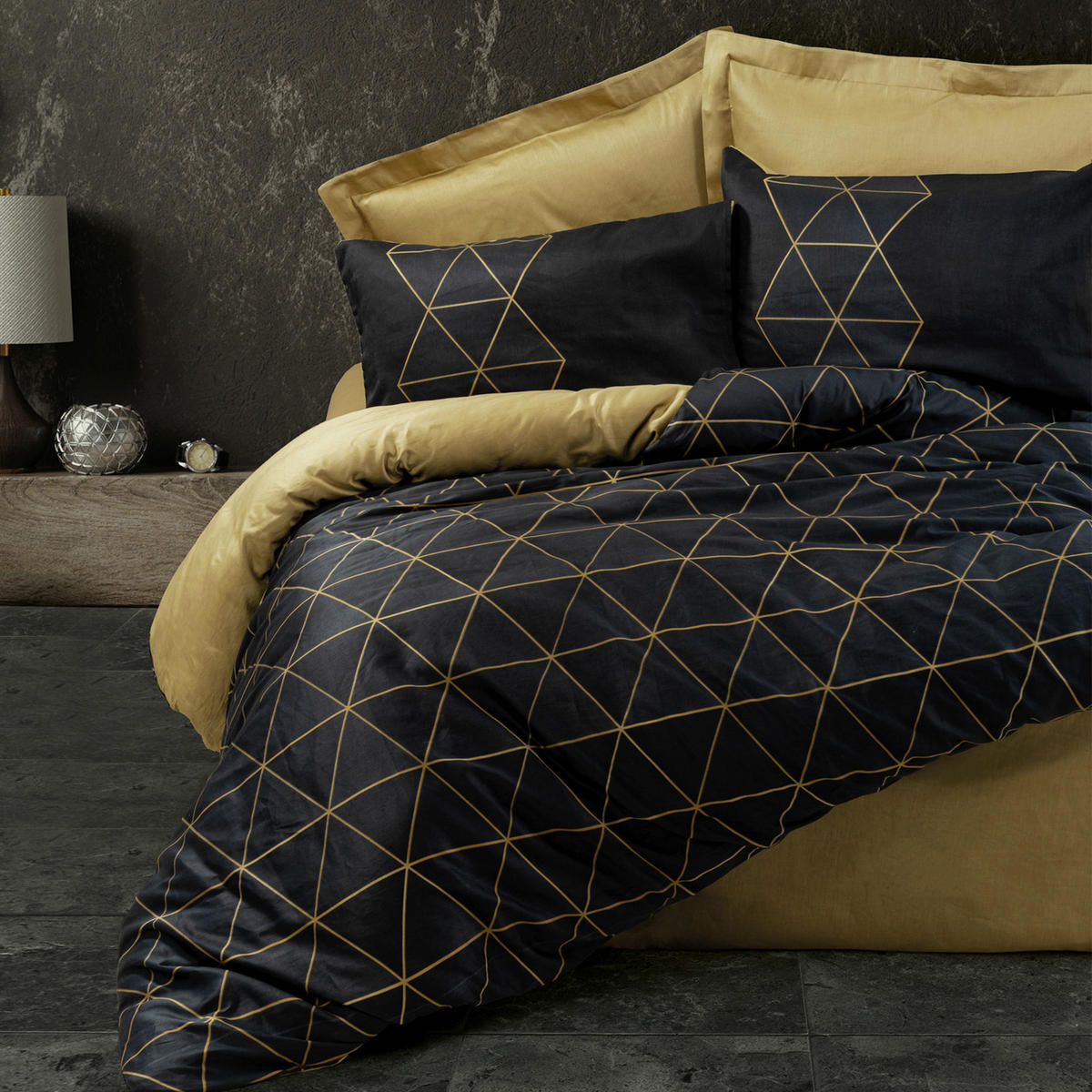 BETTWÄSCHE Renforcé 155/220 cm  - Goldfarben/Schwarz, Basics, Textil (155/220cm)