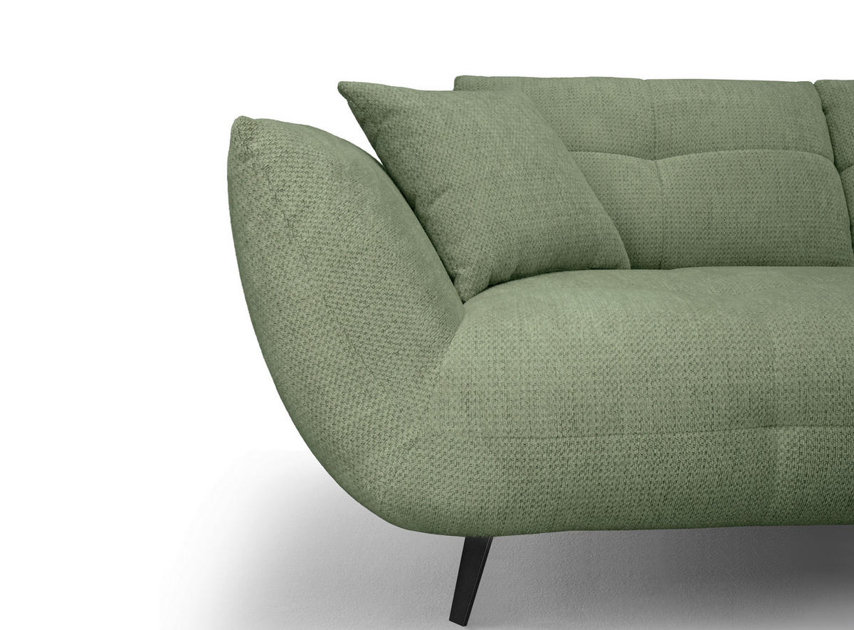 ECKSOFA Salbeigrün Chenille Armlehnenkissen, Rücken echt, Sitztiefenverstellung  - Salbeigrün/Schwarz, KONVENTIONELL, Textil/Metall (313/215cm) - Hom`in