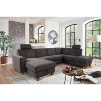 WOHNLANDSCHAFT Dunkelgrau Flachgewebe  - Eichefarben/Dunkelgrau, KONVENTIONELL, Holz/Textil (161/309/213cm) - Sit & More