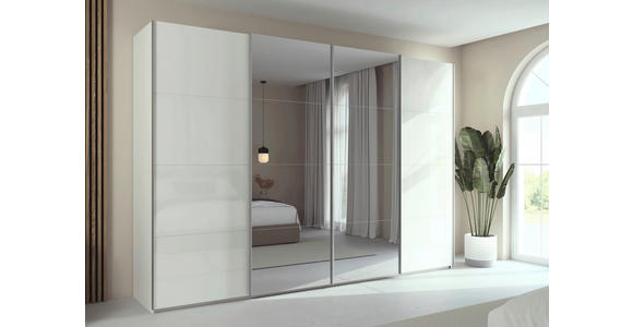 SCHWEBETÜRENSCHRANK 322/223/68 cm 4-türig Weiß, Weiß Hochglanz  - Weiß Hochglanz/Alufarben, Basics, Glas/Holzwerkstoff (322/223/68cm) - Novel