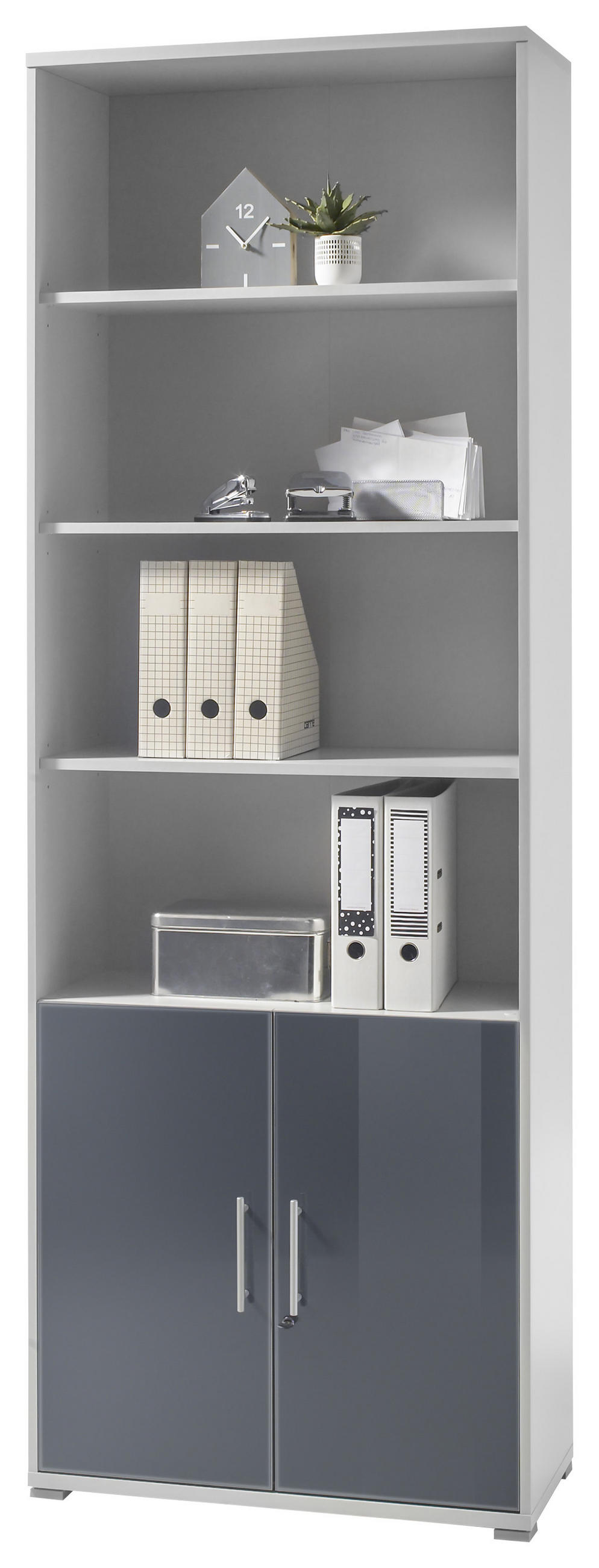 AKTENSCHRANK Graphitfarben, Hellgrau  - Hellgrau/Graphitfarben, Design, Glas/Holzwerkstoff (79/220/35cm) - Livetastic