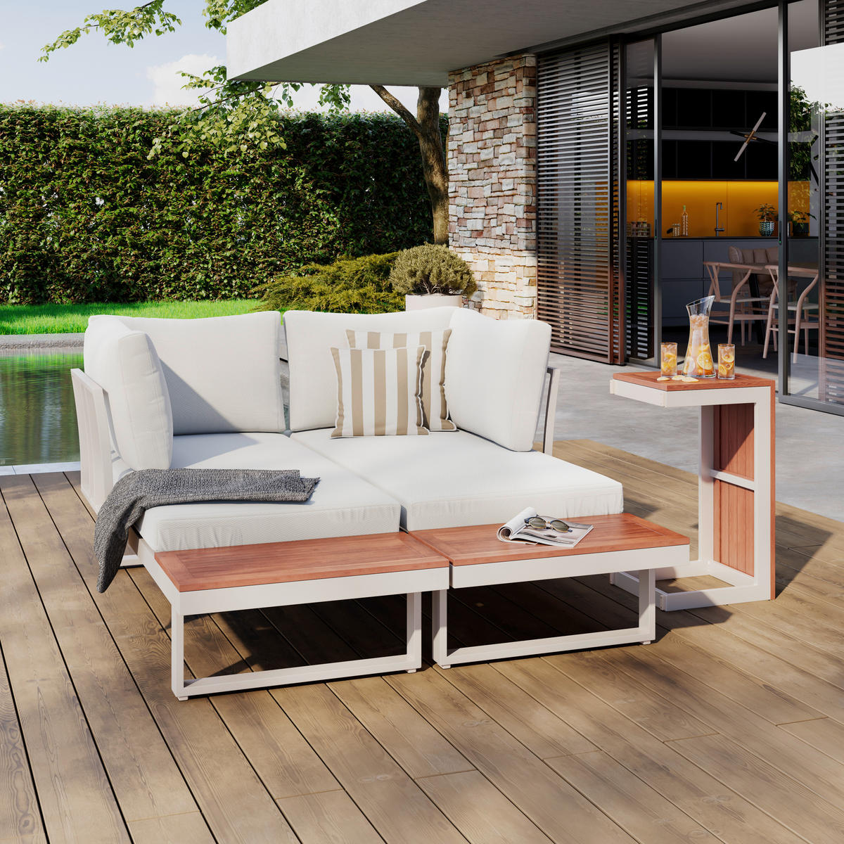 LOUNGEGARNITUR 3-teilig  253/253 cm  Akazie massiv Aluminium  - Beige/Akaziefarben, Design, Holz/Textil (253/253cm) - Amatio