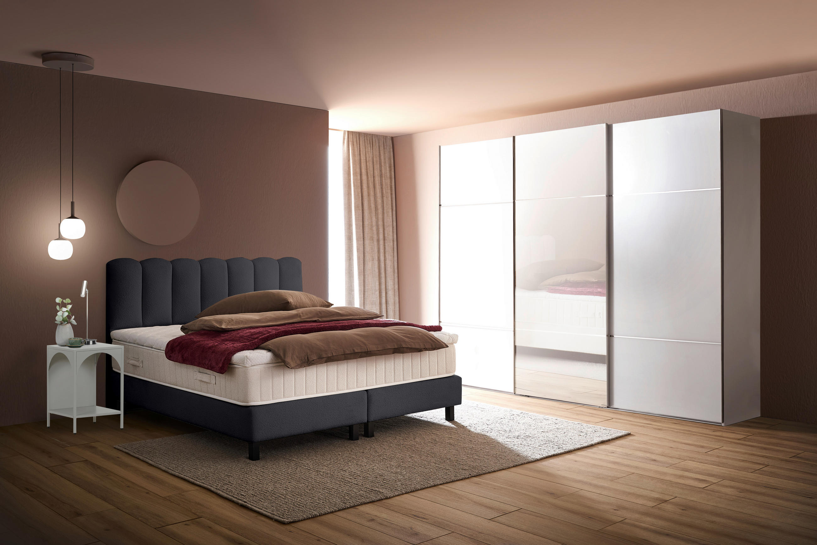 BOXSPRINGBETT 180/200 cm,  in Anthrazit, Topper, Matratzen, H3 = fest  - Anthrazit/Schwarz, Design, Holzwerkstoff/Textil (180/200cm) - Esposa