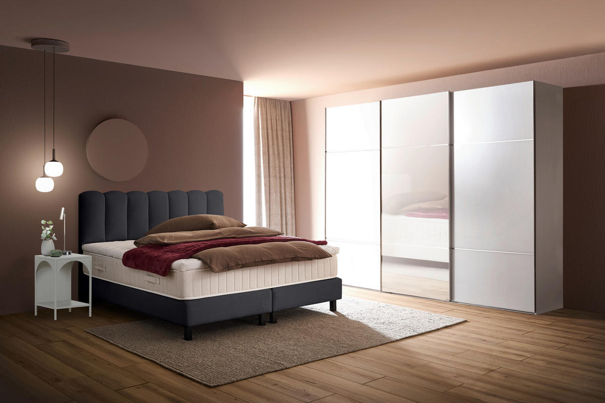 BOXSPRINGBETT 180/200 cm,  in Anthrazit, Topper, Matratzen, H3 = fest  - Anthrazit/Schwarz, Design, Holzwerkstoff/Textil (180/200cm) - Esposa