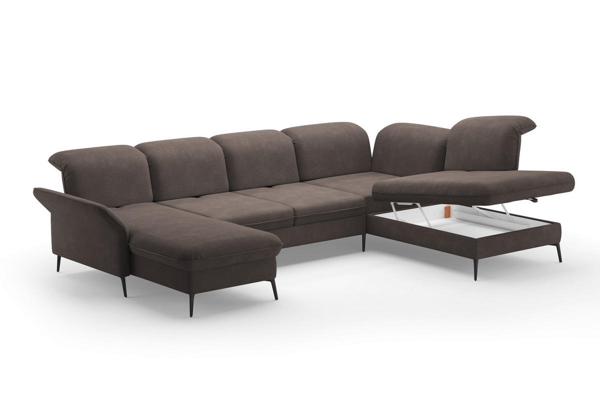 WOHNLANDSCHAFT in Flachgewebe Graphitfarben  - Schwarz/Graphitfarben, Konventionell, Textil/Metall (198/359/231cm) - Sit & More