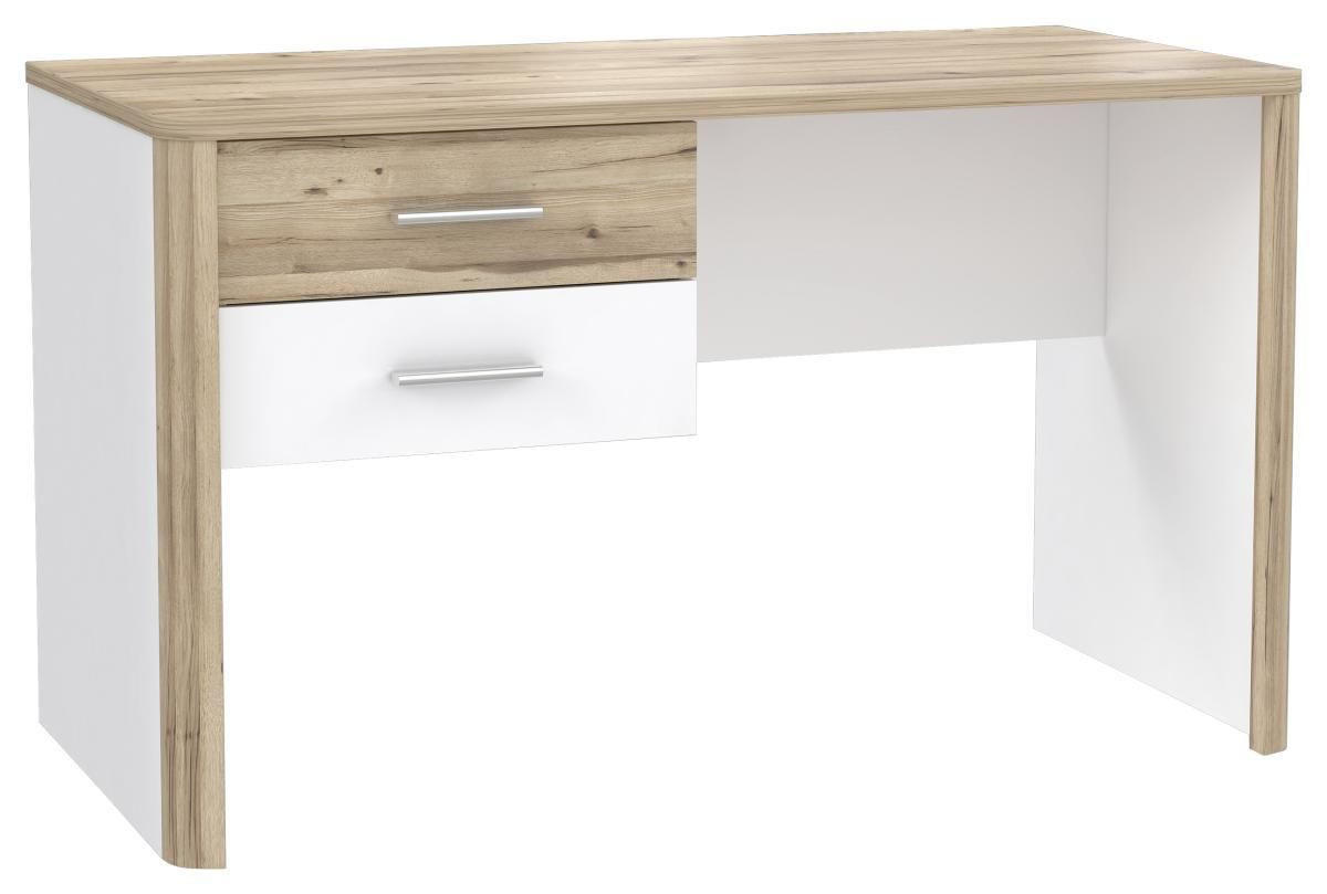 PÍSACÍ STÔL, biela, farba duba, 125/60/73,8 cm - biela/farba duba, Modern, kov/kompozitné drevo (125/60/73,8cm) - Xora