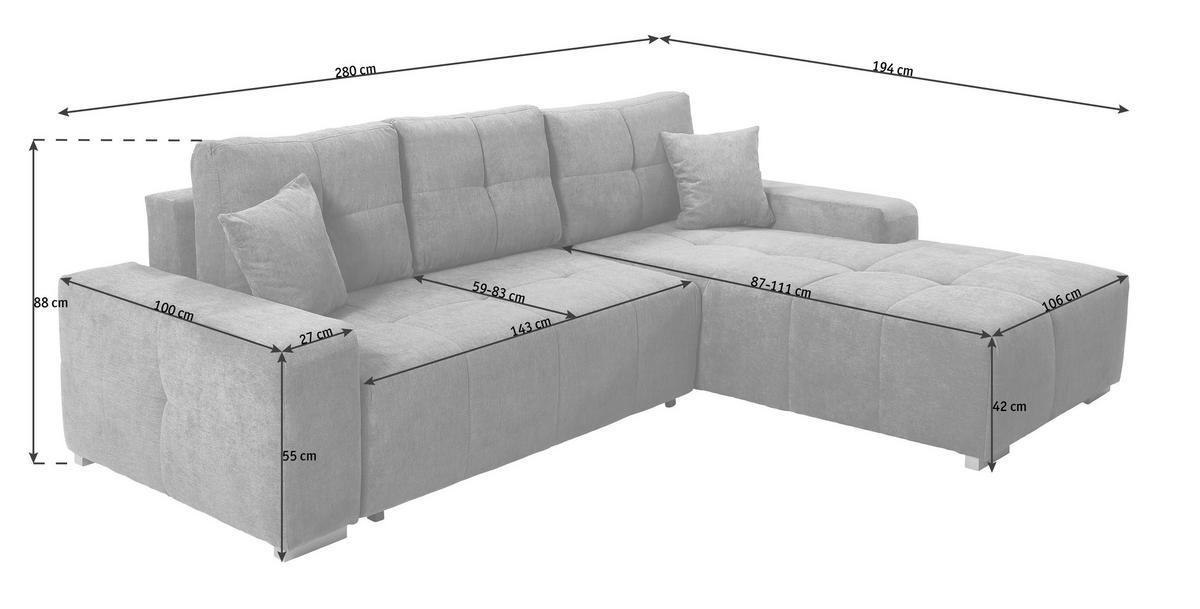 ECKSOFA Türkis Webstoff  - Türkis/Silberfarben, Design, Kunststoff/Textil (280/194cm) - Carryhome