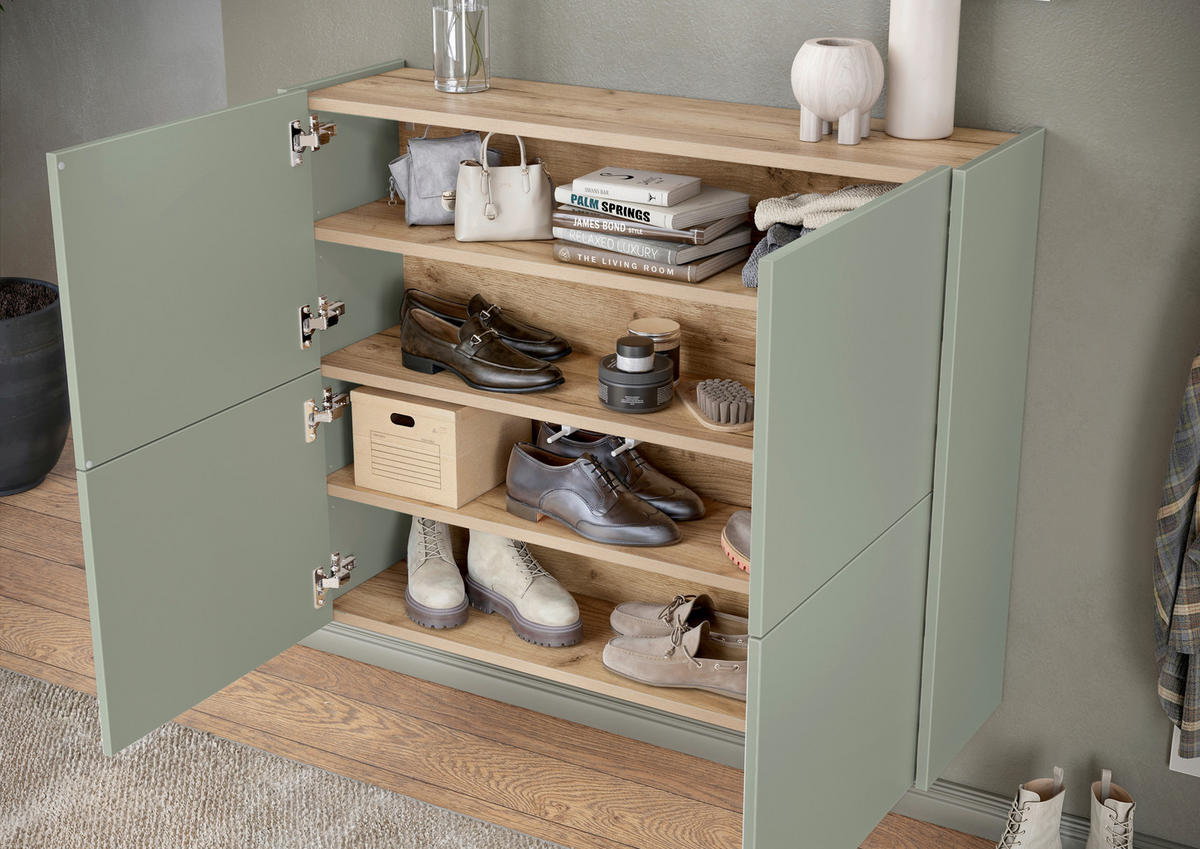 SCHUHSCHRANK GW-BINETTO  in 97/79/27 cm  - Eichefarben/Grün, Design, Holzwerkstoff (97/79/27cm) - Livetastic