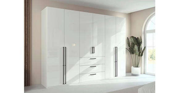 DREHTÜRENSCHRANK 301/223/61 cm,  in Weiß, Weiß Hochglanz, 6-türig  - Weiß Hochglanz/Schwarz, Basics, Holzwerkstoff/Metall (301/223/61cm) - Novel