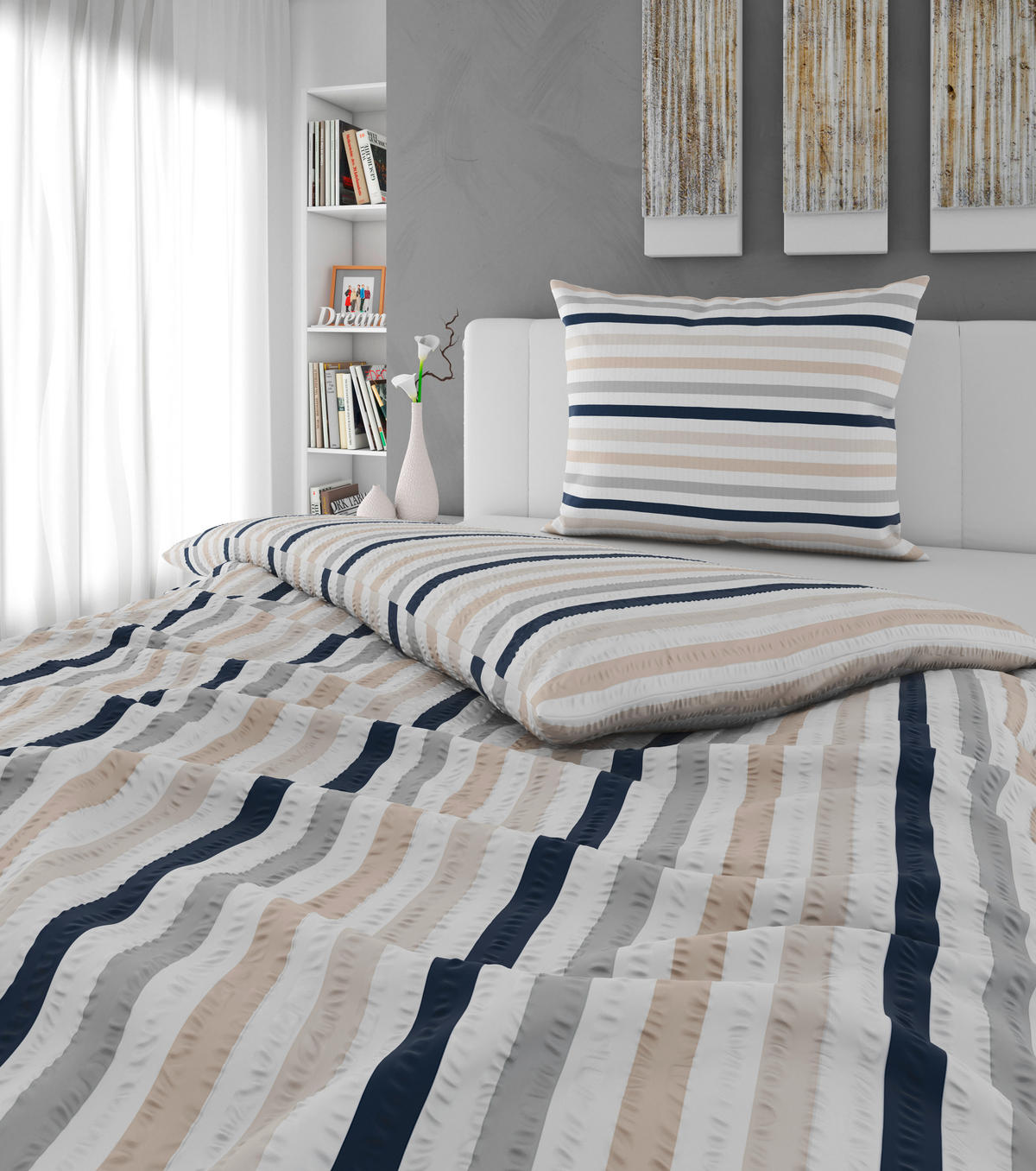 BETTWÄSCHE Mavie Seersucker 140/200 cm  - Blau/Multicolor, KONVENTIONELL, Textil (140/200cm) - Esposa