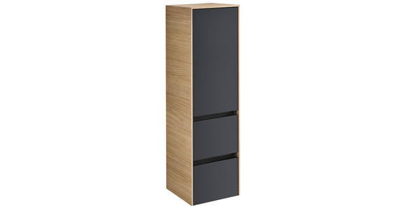 MIDISCHRANK 37/121/33 cm  - Eichefarben/Schwarz, MODERN, Glas/Holzwerkstoff (37/121/33cm) - Dieter Knoll